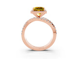 Rose gold Princess Cut Yellow Sapphire Halo Ring with Round Split Shank and Prong Setting_51