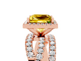 Rose gold Princess Cut Yellow Sapphire Halo Ring with Round Split Shank and Prong Setting_53