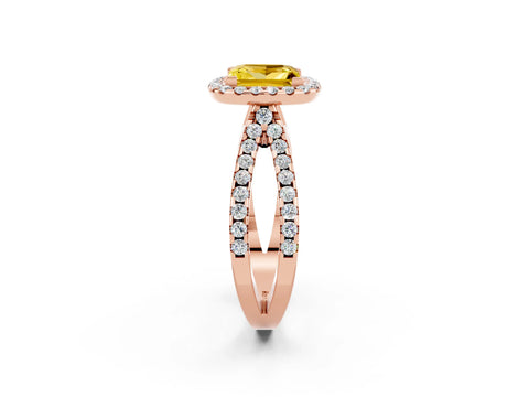 Rose gold Princess Cut Yellow Sapphire Halo Ring with Split Shank Pavé Band and Prong Setting_14