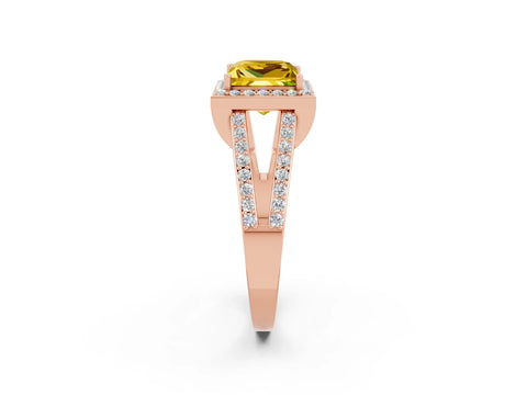 Rose gold Princess Cut Yellow Sapphire Halo Ring with Split Shank U-Prong Band and Four-Prong Setting_2