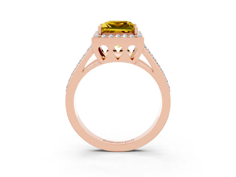 Rose gold Princess Cut Yellow Sapphire Halo Ring with Split Shank U-Prong Band and Four-Prong Setting_3