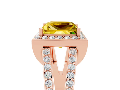 Rose gold Princess Cut Yellow Sapphire Halo Ring with Split Shank U-Prong Band and Four-Prong Setting_5
