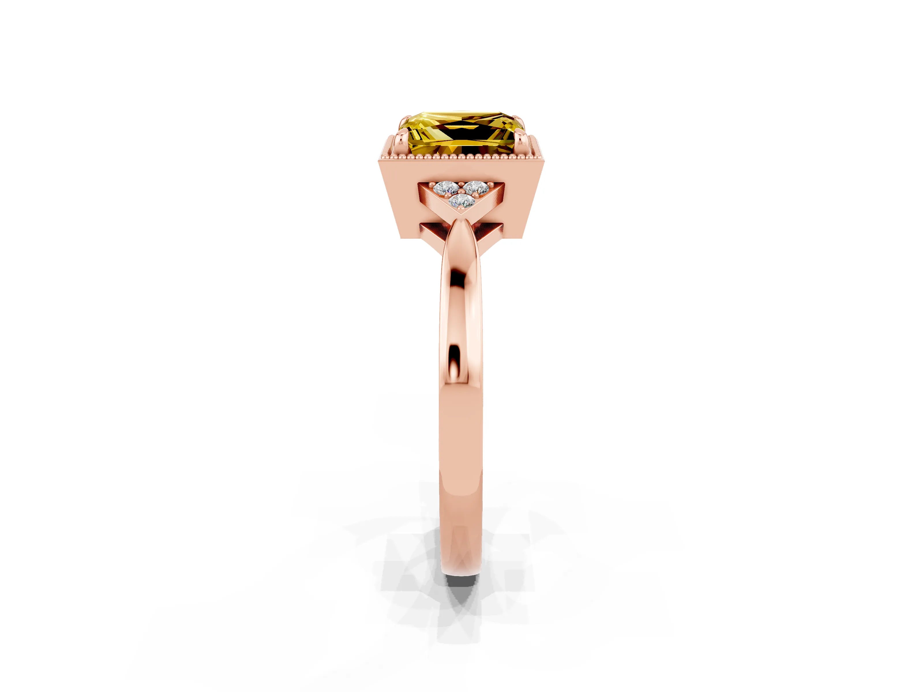 Rose gold Princess Cut Yellow Sapphire Halo Ring with Tapered Band and Four-Prong Setting_2