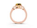 Rose gold Princess Cut Yellow Sapphire Halo Ring with Tapered Band and Four-Prong Setting_3
