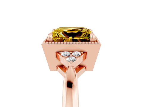 Rose gold Princess Cut Yellow Sapphire Halo Ring with Tapered Band and Four-Prong Setting_5