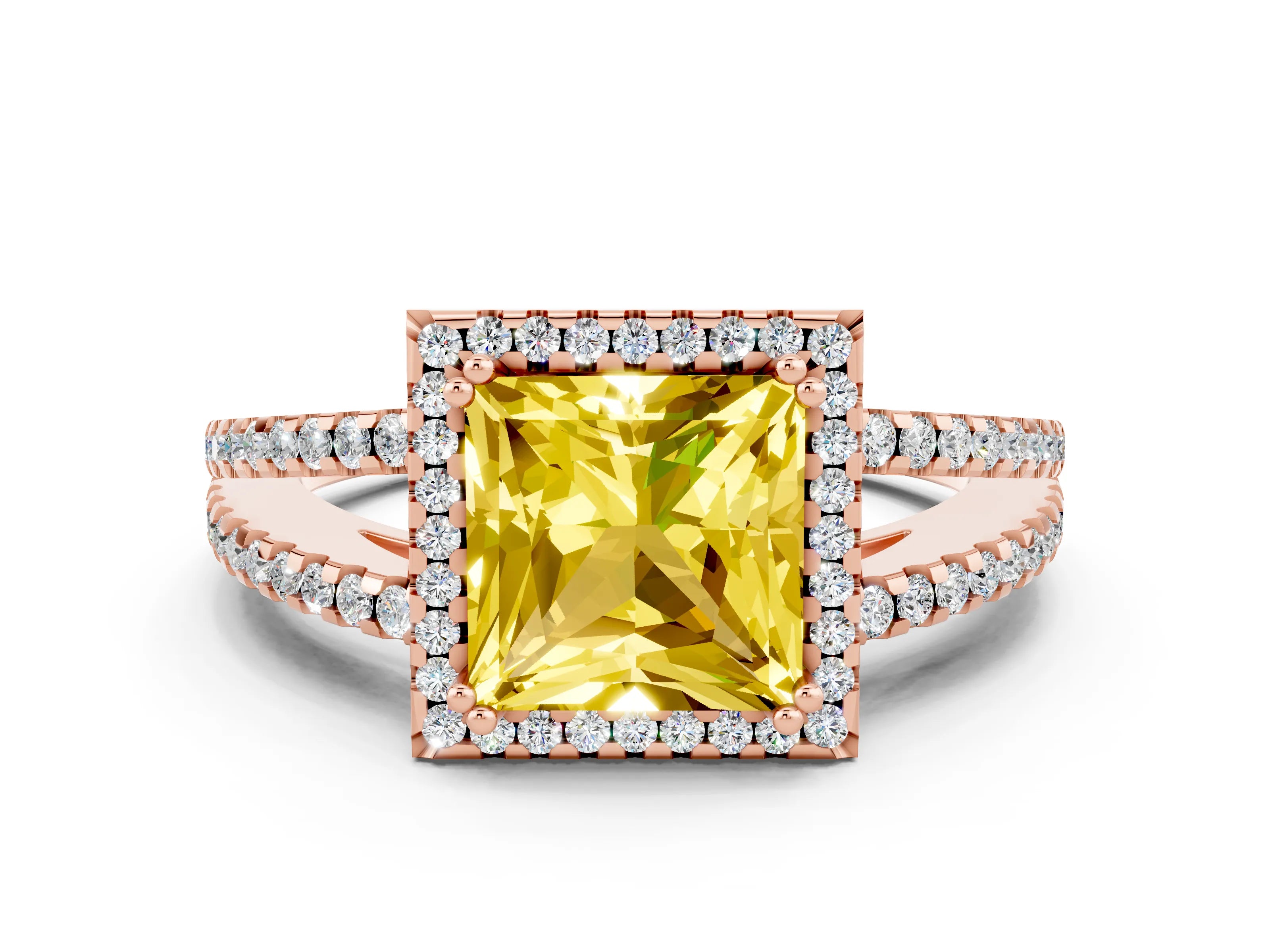 Rose gold Princess Cut Yellow Sapphire Halo Split Shank Engagement Ring_12