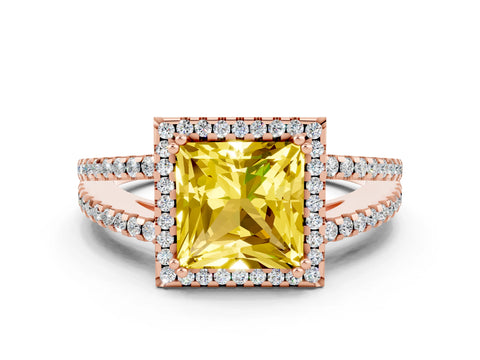 Rose gold Princess Cut Yellow Sapphire Halo Split Shank Engagement Ring_12