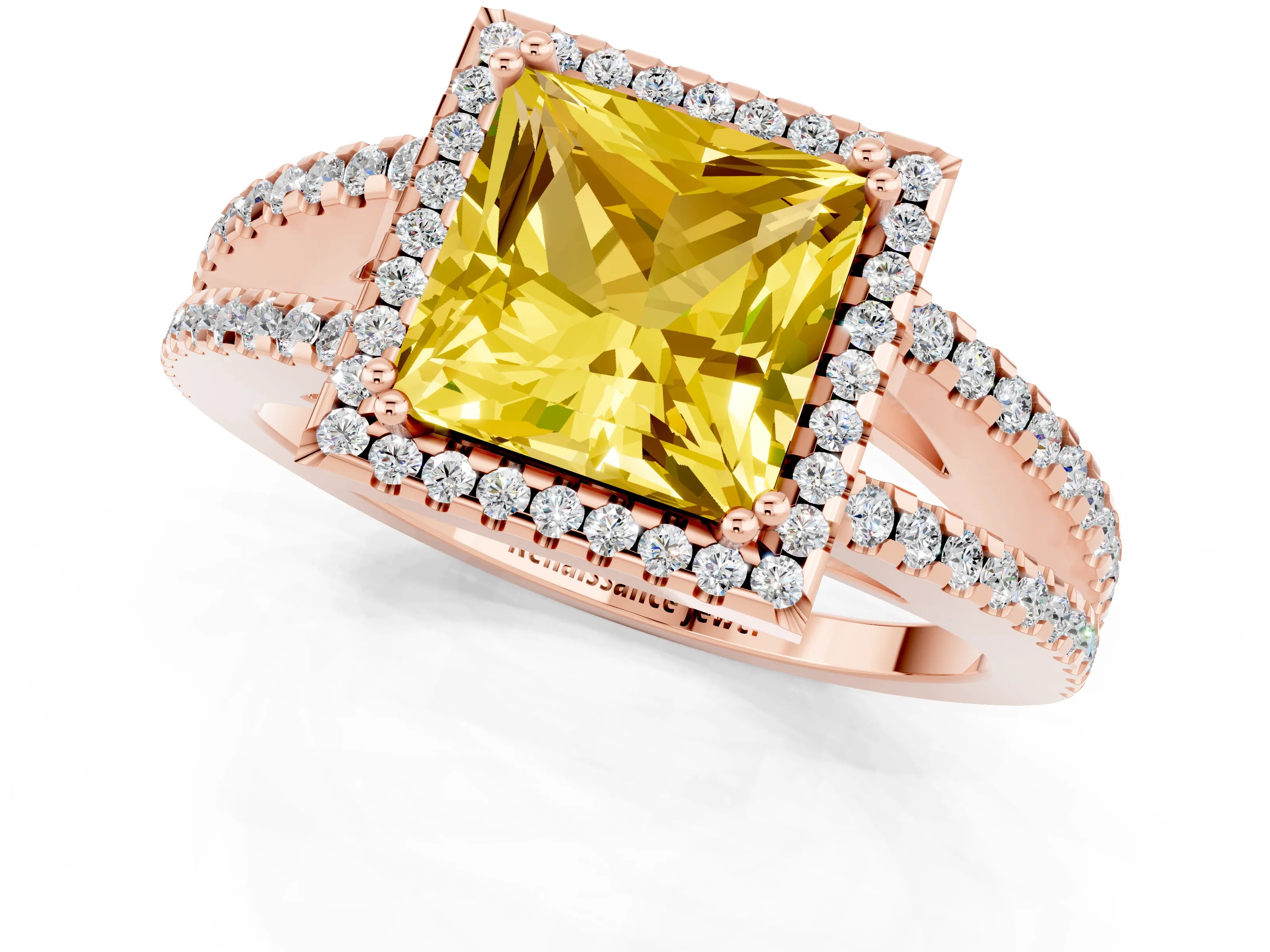 Rose gold Princess Cut Yellow Sapphire Halo Split Shank Engagement Ring_13