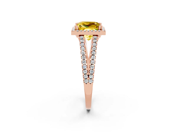 Rose gold Princess Cut Yellow Sapphire Halo Split Shank Engagement Ring