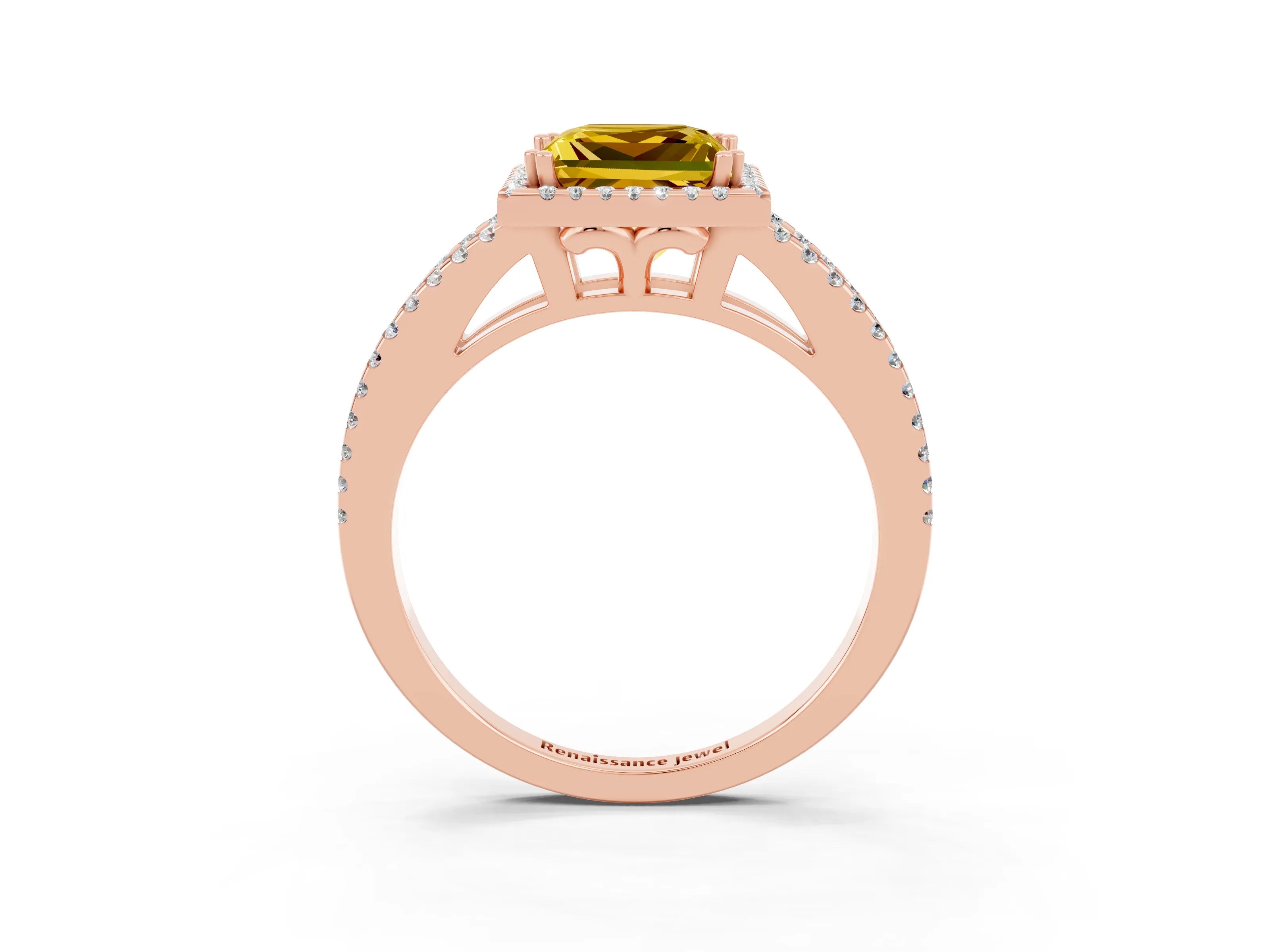Rose gold Princess Cut Yellow Sapphire Halo Split Shank Engagement Ring_15
