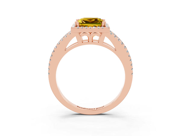 Rose gold Princess Cut Yellow Sapphire Halo Split Shank Engagement Ring