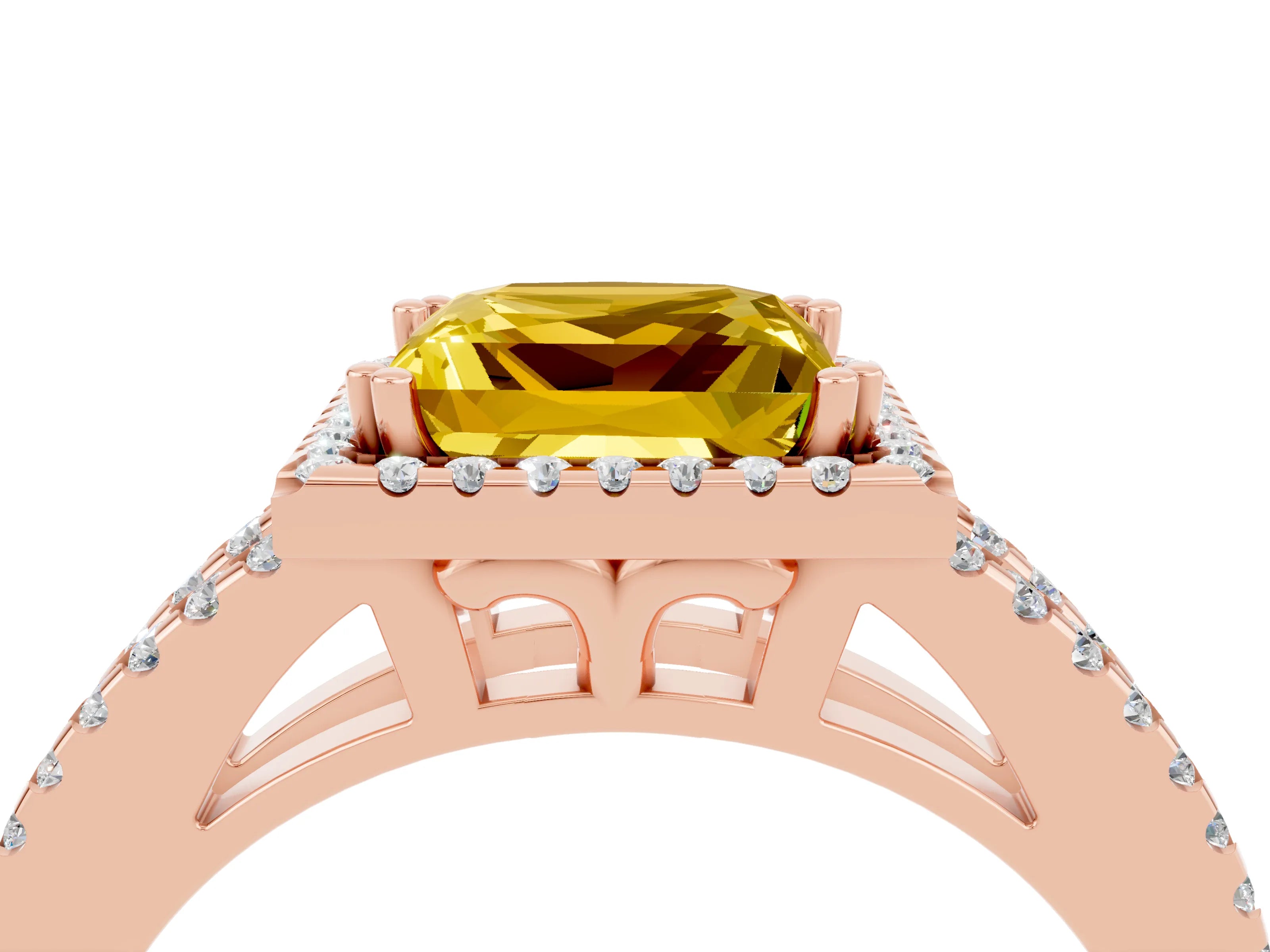 Rose gold Princess Cut Yellow Sapphire Halo Split Shank Engagement Ring_16