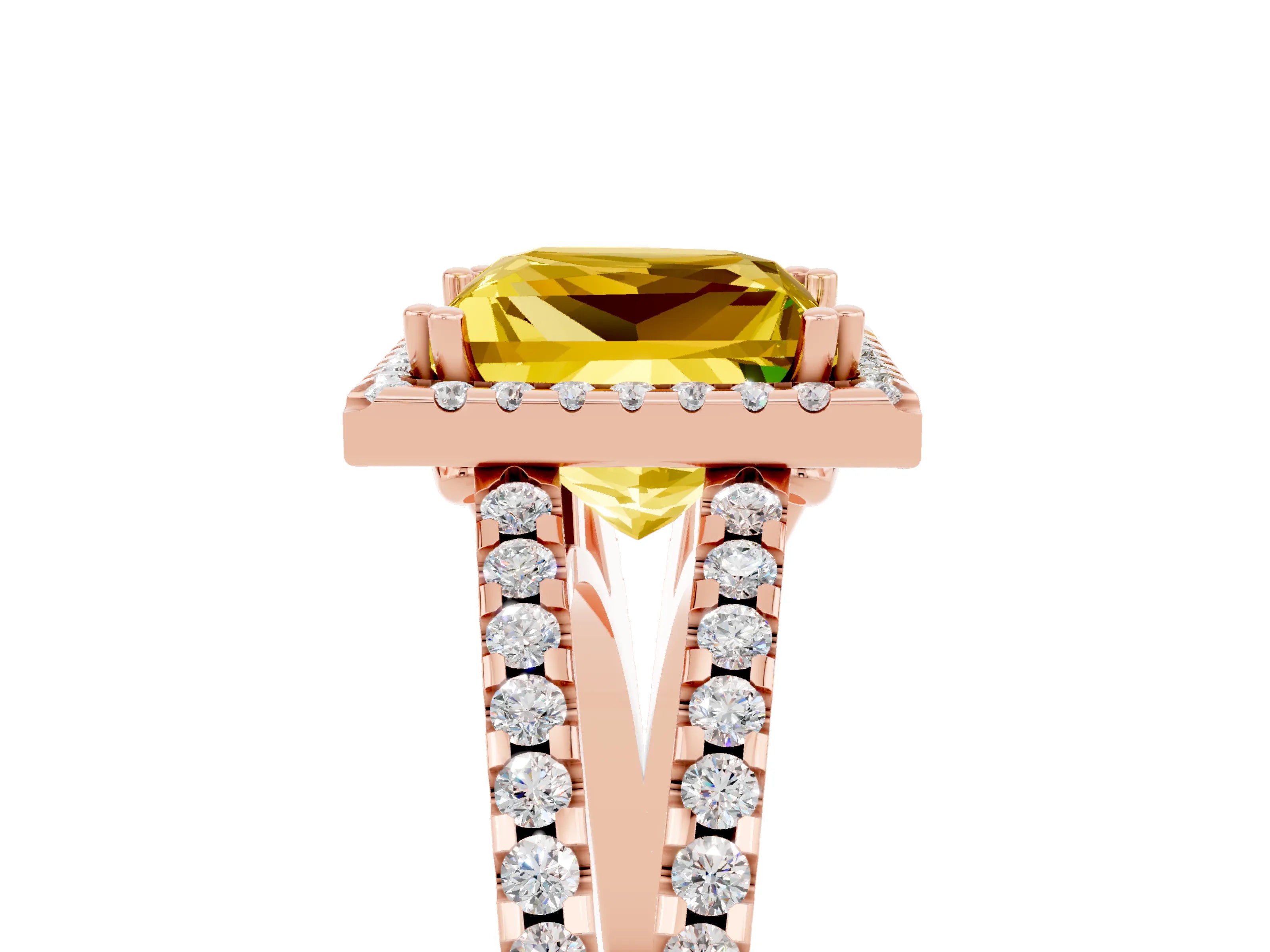 Rose gold Princess Cut Yellow Sapphire Halo Split Shank Engagement Ring_17