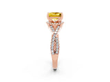 Rose gold Princess Cut Yellow Sapphire Halo Twist Band Solitaire Prong Setting Ring_26