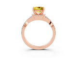 Rose gold Princess Cut Yellow Sapphire Halo Twist Band Solitaire Prong Setting Ring_27