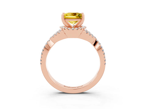 Rose gold Princess Cut Yellow Sapphire Halo Twist Band Solitaire Prong Setting Ring_27