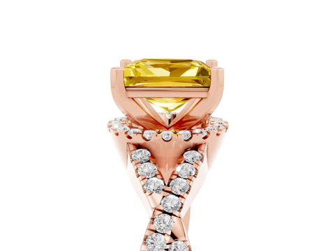 Rose gold Princess Cut Yellow Sapphire Halo Twist Band Solitaire Prong Setting Ring_29