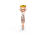 Rose gold Princess Cut Yellow Sapphire  Halo Twist Band Solitaire Prong Setting Ring_44