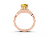 Rose gold Princess Cut Yellow Sapphire  Halo Twist Band Solitaire Prong Setting Ring_45