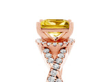 Rose gold Princess Cut Yellow Sapphire  Halo Twist Band Solitaire Prong Setting Ring_47