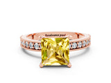 Rose gold Princess Cut Yellow Sapphire Milgrain Pavé Engagement Ring with Four-Prong Setting_36