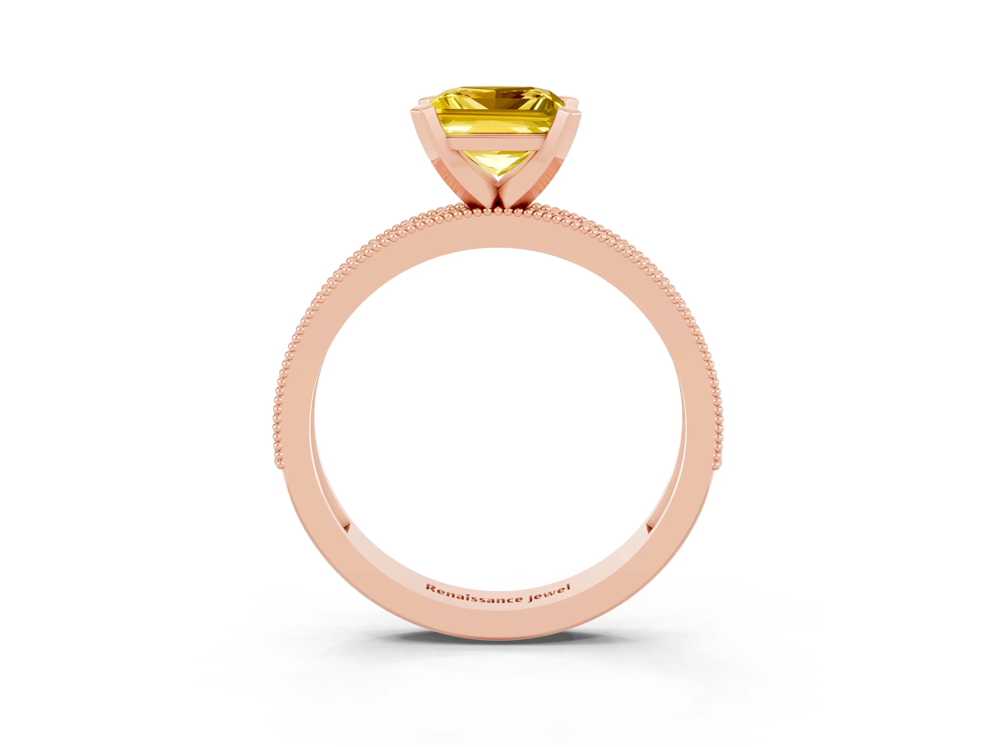 Rose gold Princess Cut Yellow Sapphire Milgrain Pavé Engagement Ring with Four-Prong Setting_39