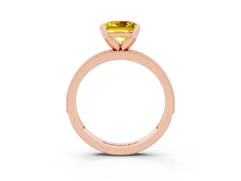 Rose gold Princess Cut Yellow Sapphire Milgrain Pavé Engagement Ring with Four-Prong Setting_39