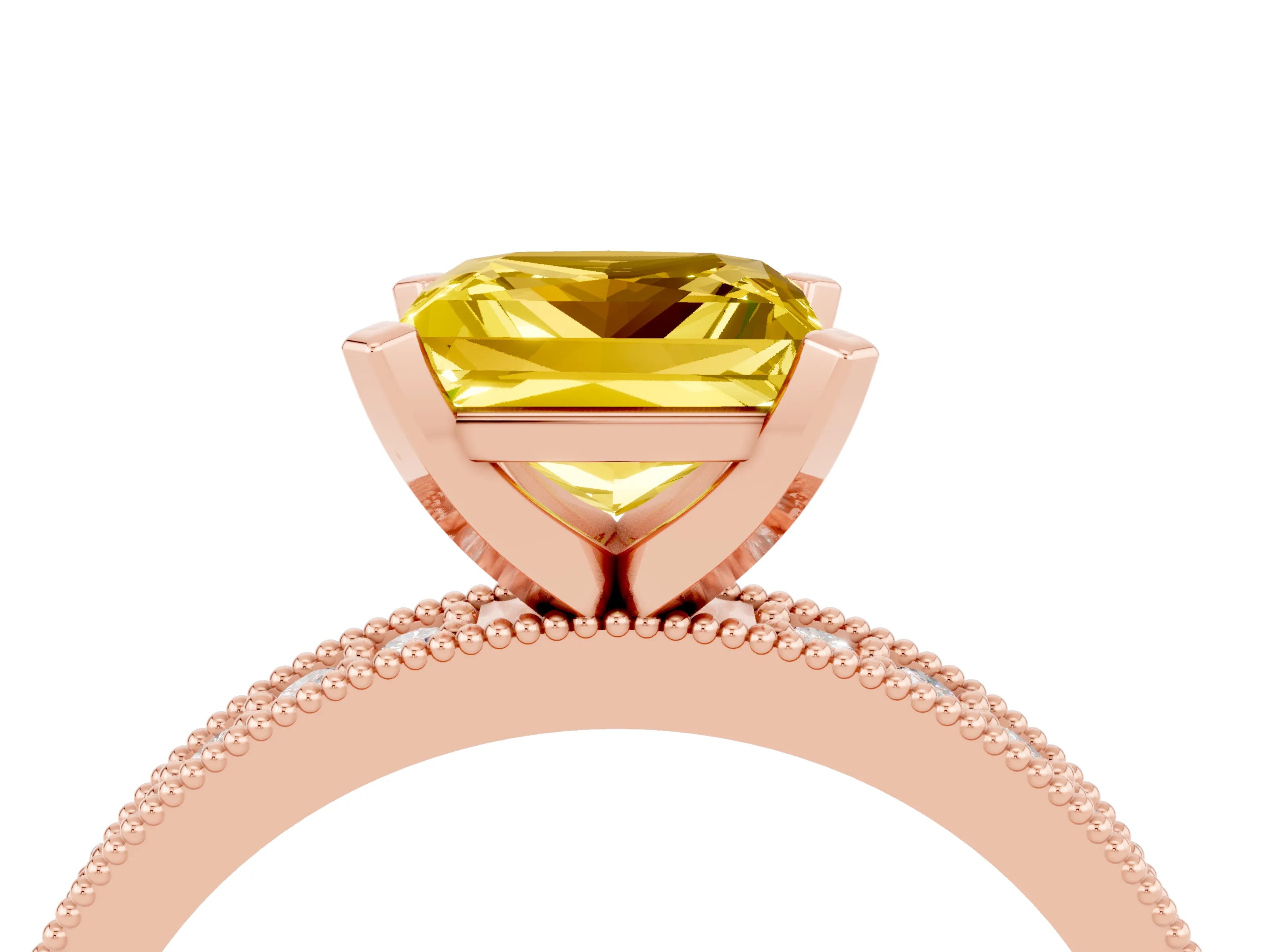 Rose gold Princess Cut Yellow Sapphire Milgrain Pavé Engagement Ring with Four-Prong Setting_40