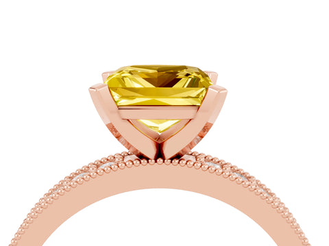 Rose gold Princess Cut Yellow Sapphire Milgrain Pavé Engagement Ring with Four-Prong Setting_40