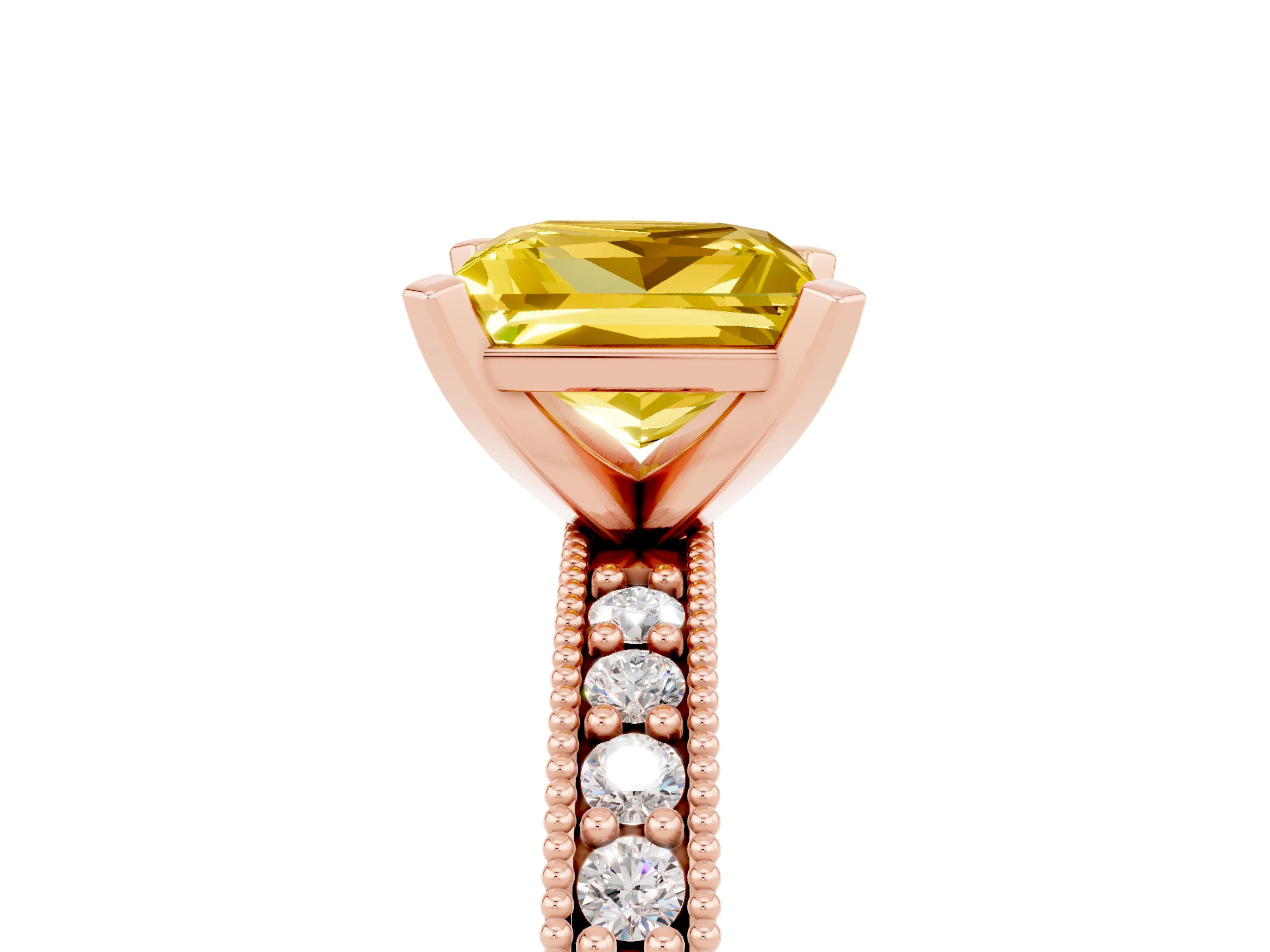 Rose gold Princess Cut Yellow Sapphire Milgrain Pavé Engagement Ring with Four-Prong Setting_41