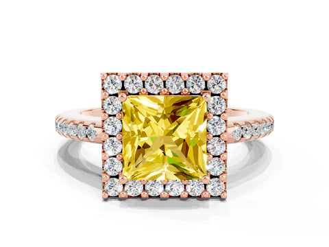 Rose gold Princess Cut Yellow Sapphire Pavé Halo Ring with Four-Prong Setting_12
