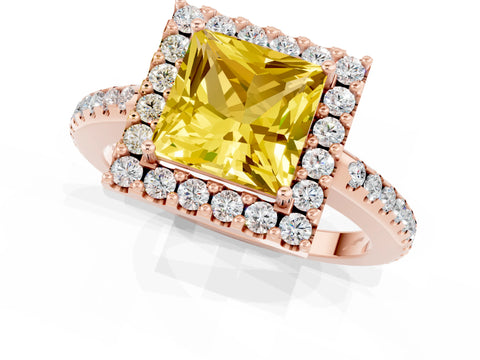 Rose gold Princess Cut Yellow Sapphire Pavé Halo Ring with Four-Prong Setting_13