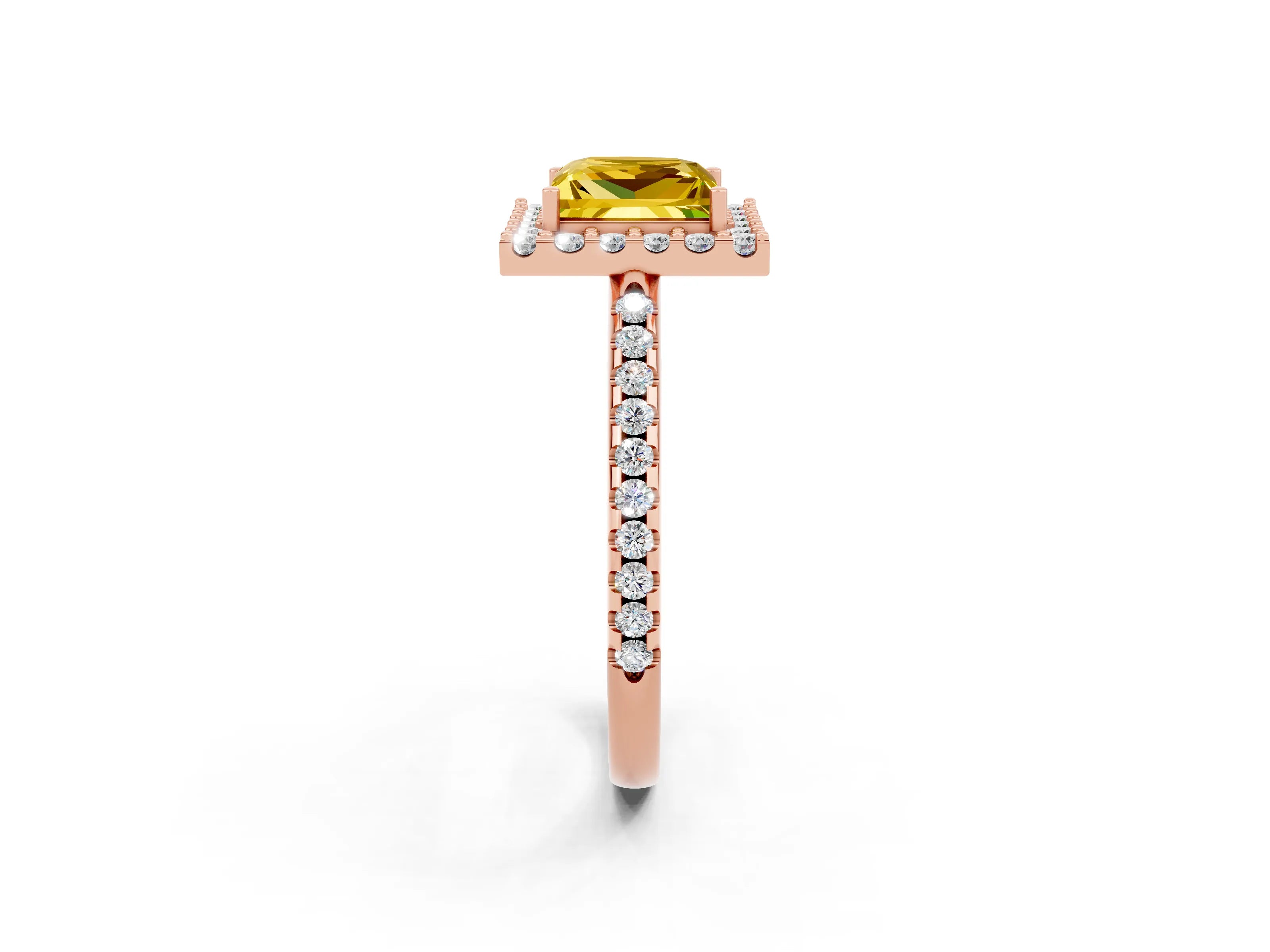 Rose gold Princess Cut Yellow Sapphire Pavé Halo Ring with Four-Prong Setting_14