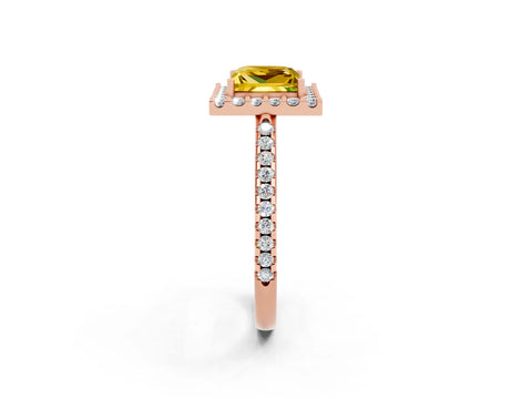 Rose gold Princess Cut Yellow Sapphire Pavé Halo Ring with Four-Prong Setting_14