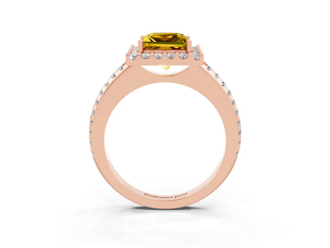 Rose gold Princess Cut Yellow Sapphire Pavé Halo Ring with Four-Prong Setting_15