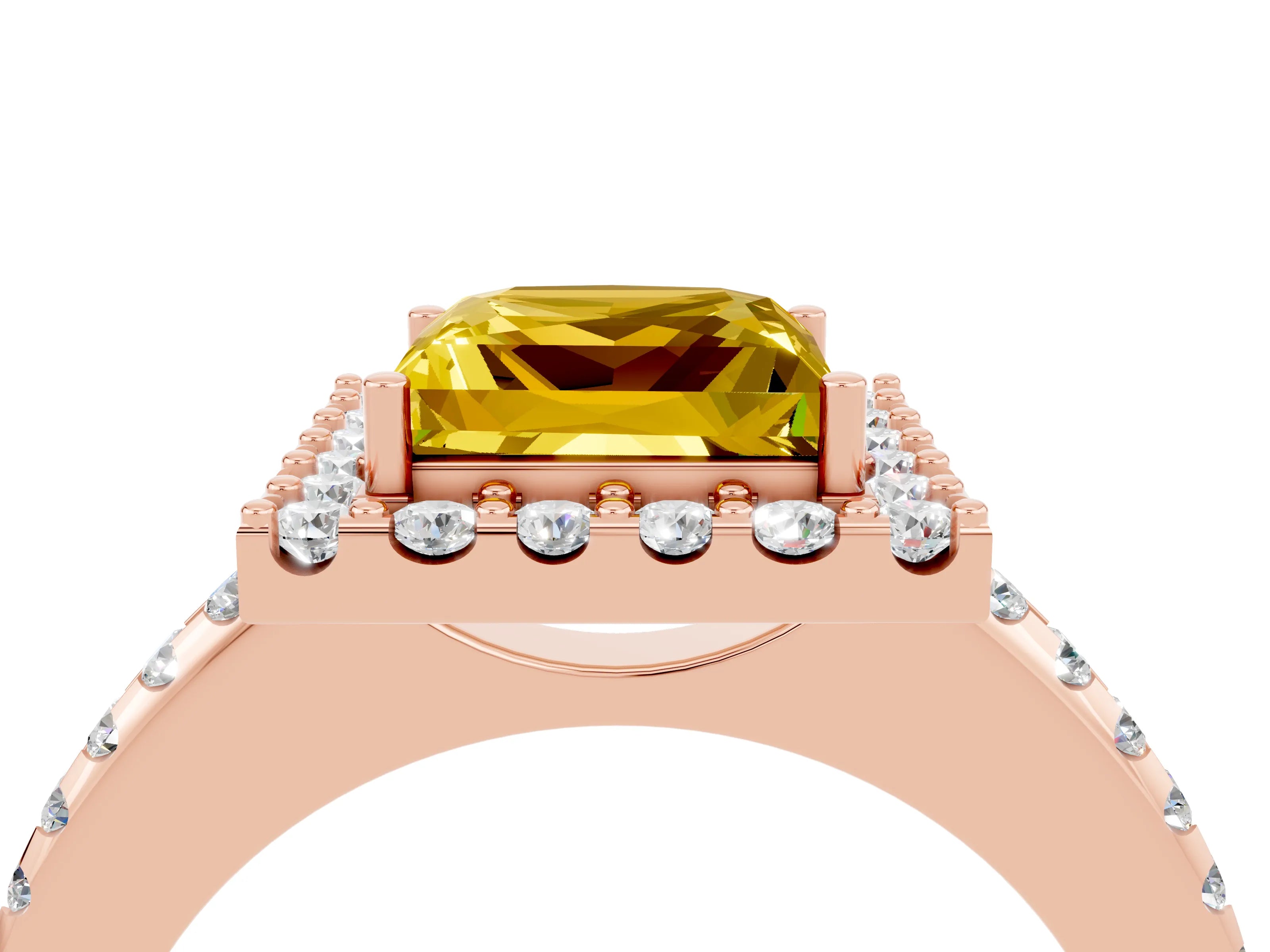 Rose gold Princess Cut Yellow Sapphire Pavé Halo Ring with Four-Prong Setting_16