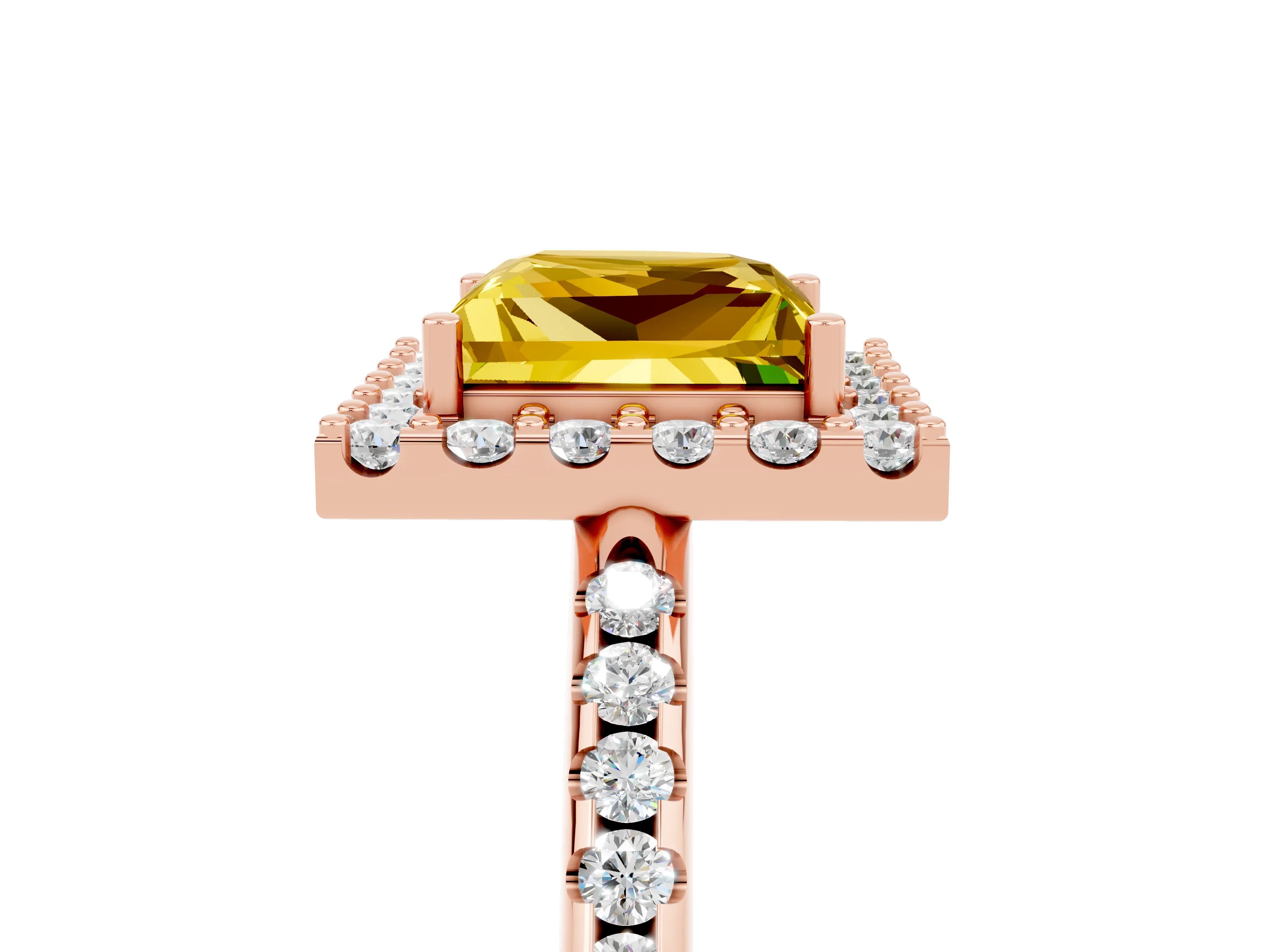Rose gold Princess Cut Yellow Sapphire Pavé Halo Ring with Four-Prong Setting_17