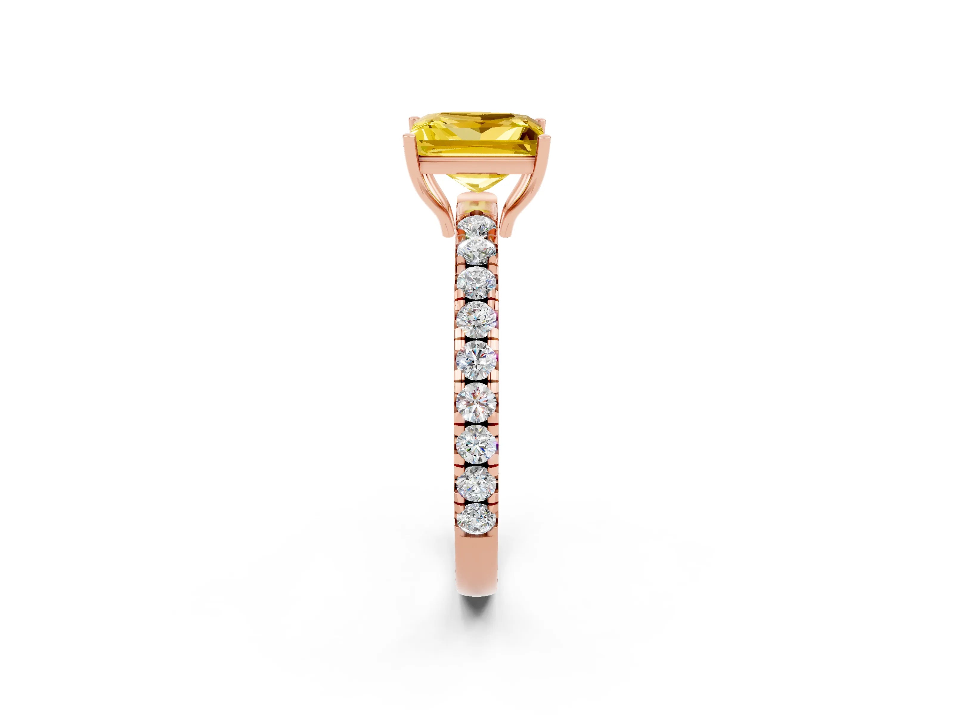 Rose gold Princess Cut Yellow Sapphire Pavé Solitaire Engagement Ring with Four-Prong Setting_14