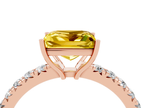 Rose gold Princess Cut Yellow Sapphire Pavé Solitaire Engagement Ring with Four-Prong Setting_16
