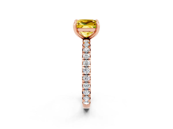 Rose gold Princess Cut Yellow Sapphire Pavé Solitaire Ring with Round Band and Prong Setting