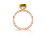 Rose gold Princess Cut Yellow Sapphire Pavé Solitaire Ring with Round Band and Prong Setting_15