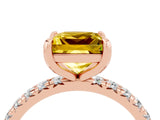 Rose gold Princess Cut Yellow Sapphire Pavé Solitaire Ring with Round Band and Prong Setting_16
