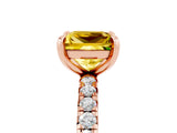 Rose gold Princess Cut Yellow Sapphire Pavé Solitaire Ring with Round Band and Prong Setting_17