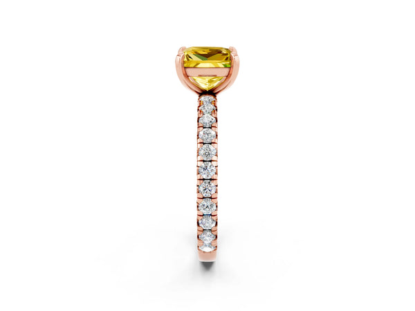 Rose Gold Princess Cut Lab-Grown Yellow Sapphire Solitaire Engagement Ring with Shared Prong Pave Band