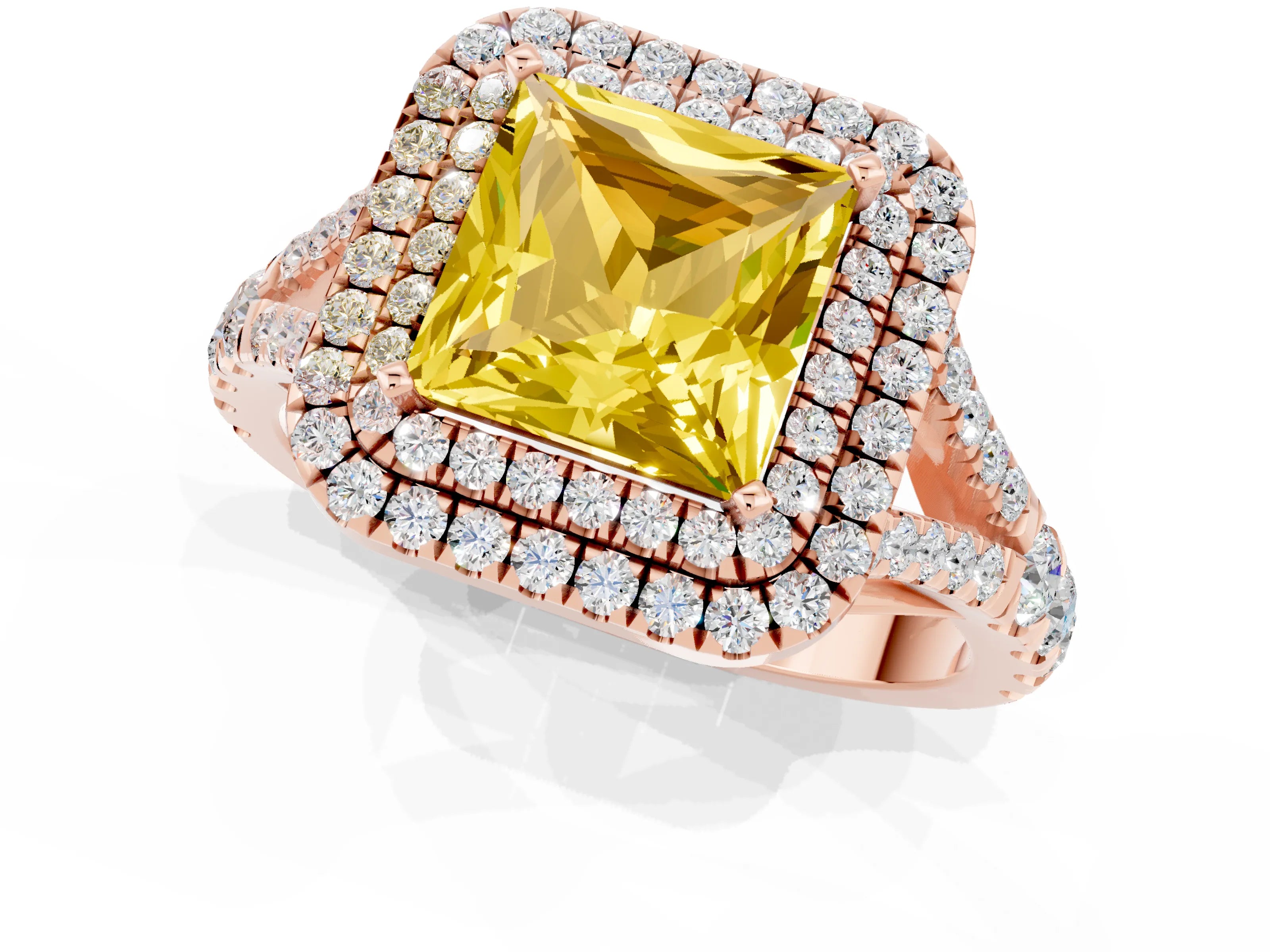Rose gold Princess Cut Yellow Sapphire Pavé Split Shank Double Halo Engagement Ring_1