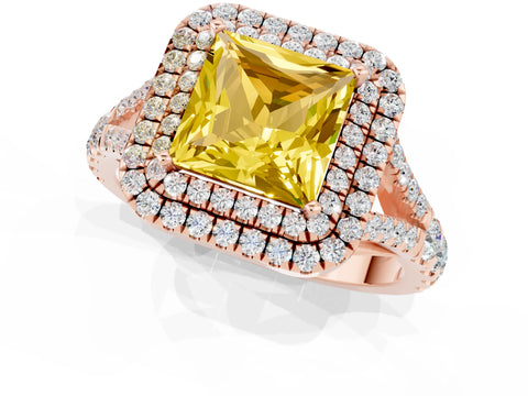 Rose gold Princess Cut Yellow Sapphire Pavé Split Shank Double Halo Engagement Ring_1