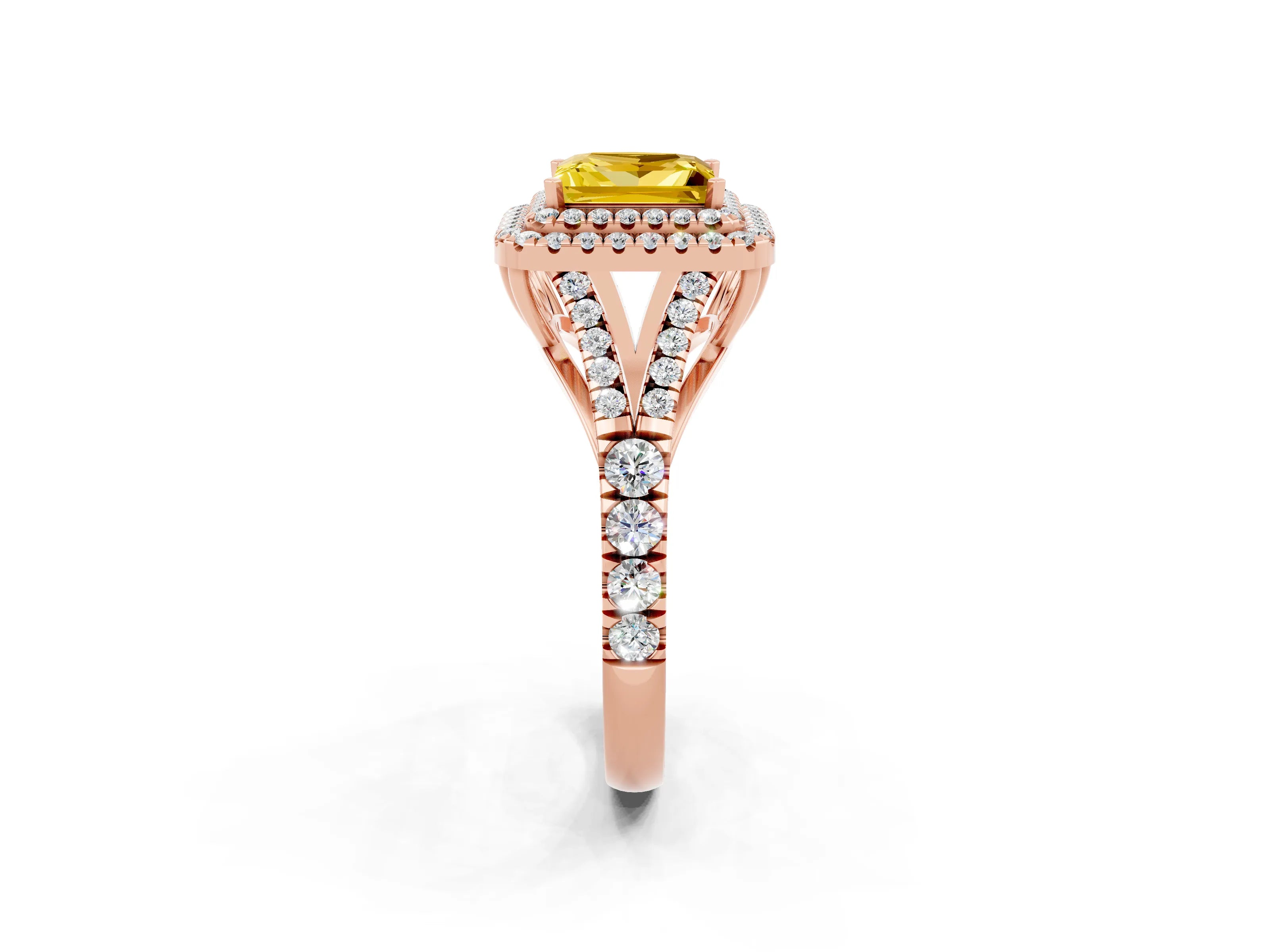 Rose gold Princess Cut Yellow Sapphire Pavé Split Shank Double Halo Engagement Ring_2