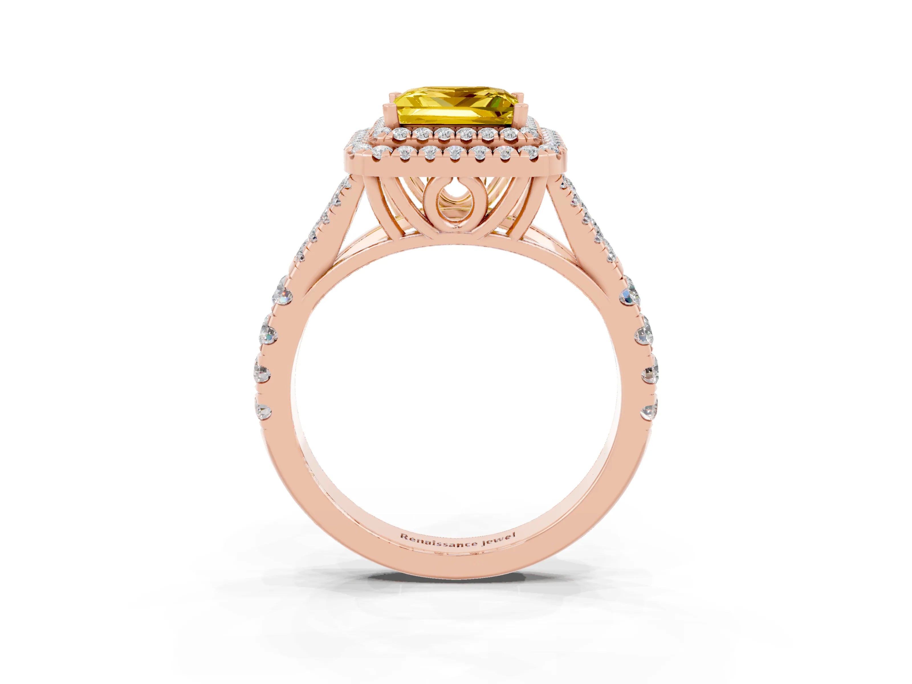 Rose gold Princess Cut Yellow Sapphire Pavé Split Shank Double Halo Engagement Ring_3