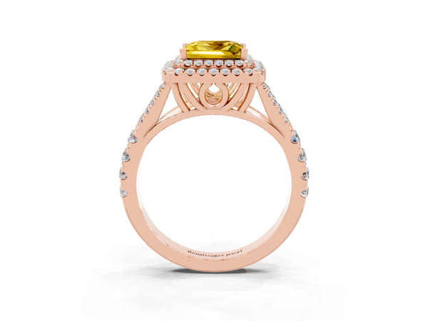 Rose gold Princess Cut Yellow Sapphire Pavé Split Shank Double Halo Engagement Ring