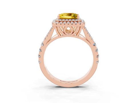 Rose gold Princess Cut Yellow Sapphire Pavé Split Shank Double Halo Engagement Ring_3